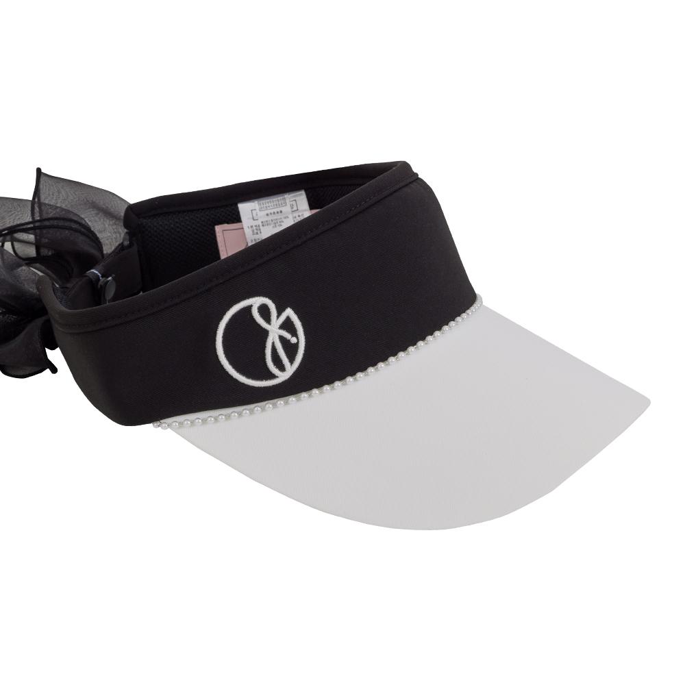 J.JANE Pearl Line Ribbon Sun Cap (White & Black)