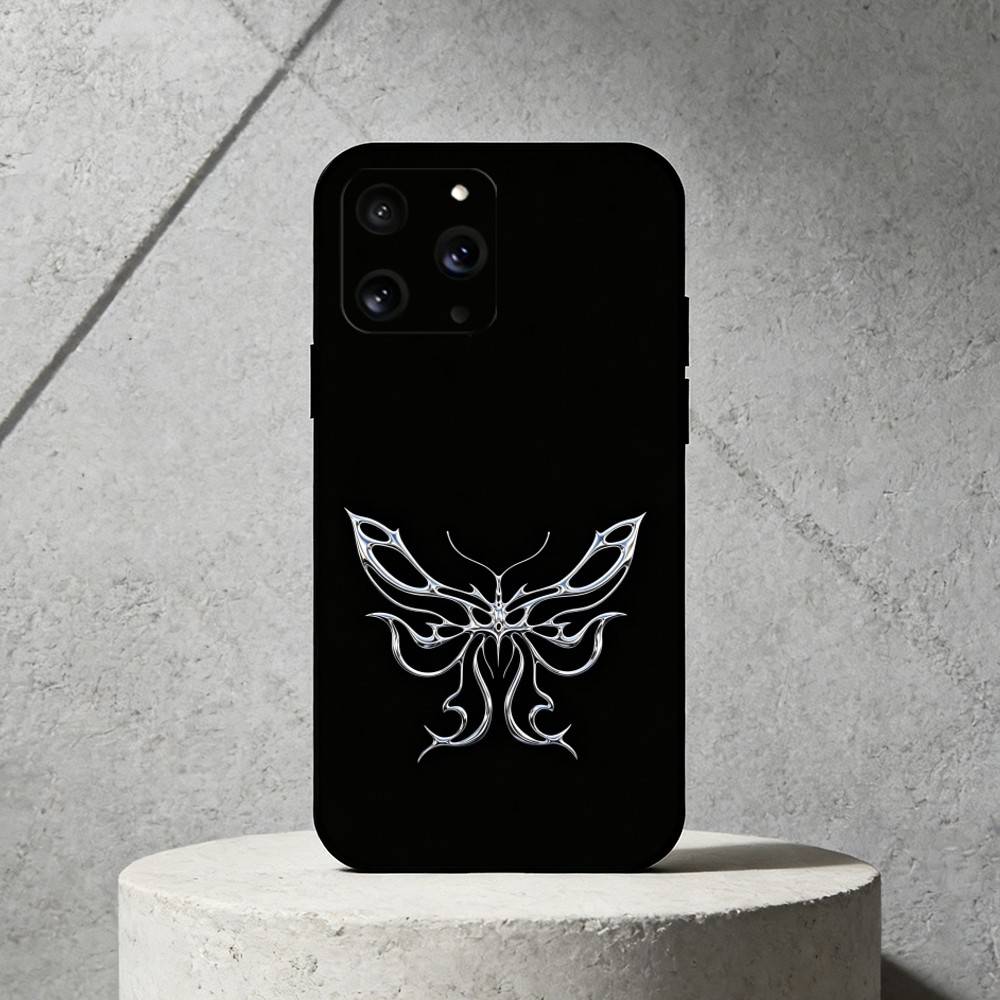 G-Gothic butterfly Phone Case For iPhone 17,16,15,14,13,12,11 Plus,Pro Max,SE4Soft Silicone Black Cover
