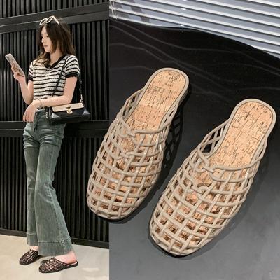 Fashion Mesh Non-slip Flat Bottom Hole Beach Sandals Transparent Bag Head Hollow Slippers 2025 Summer and Autumn New