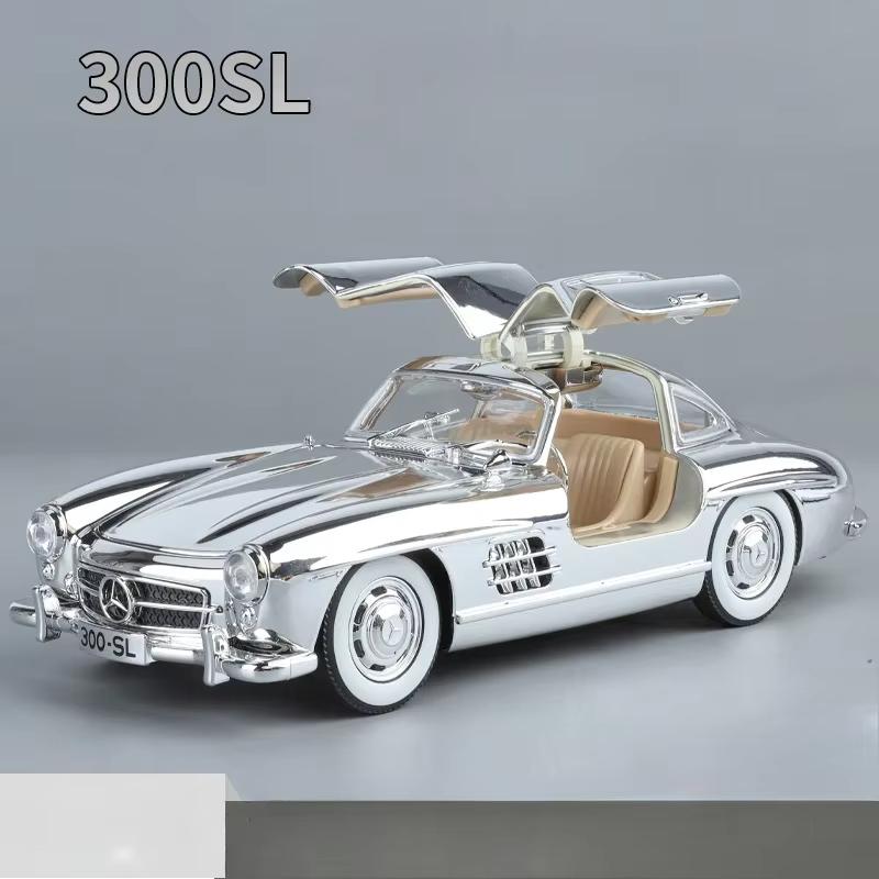 1:24 Mercedes-Benz 300SL Classic Car Electroplated Version Alloy Car Diecast Metal Model Trendy Display Ornament Kids Toys C403