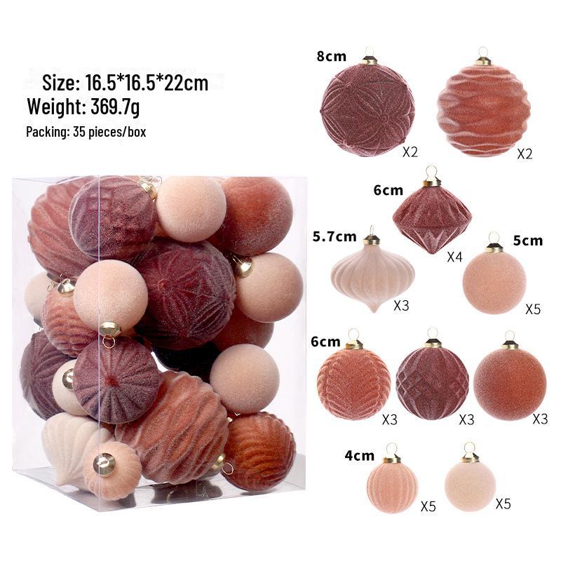 

Изысканный набор из 35 флокированных рождественских шаров с подарочной коробкой 16.5 x 16.5 x 22 cm