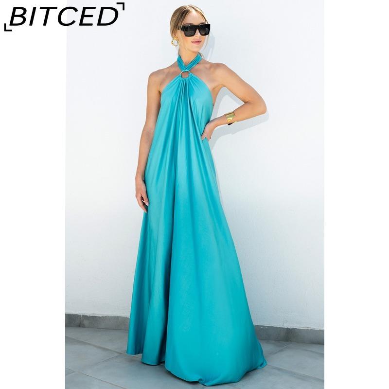 BITCED Summer Sexy Elegance Women's Satin Strapless Ball Gown Party Travel Dress