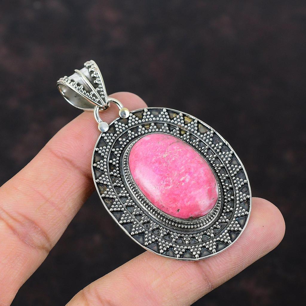 Thulit-Anhänger, Original-Edelstein, Modeschmuck, 925er-Sterlingsilber-Anhänger, handgefertigter Vintage-Anhänger, Muttertagsgeschenk, Geburtsstein-Schmuck