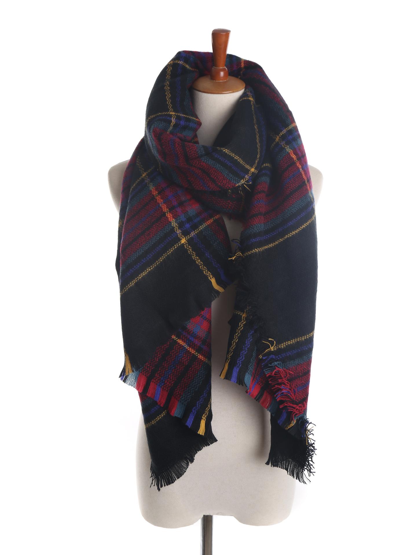 

Style Plaid Scarf Women s Autumn and Winter Thick Wind Black Color Striped Imitation Cashmere Shawl 190*85cm