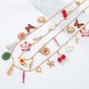 Womens Layered Zinc Alloy Pendant Necklace With Heart Floral Leaf Butterfly Cherry Motifs Drip Paint Finish 81cm Length
