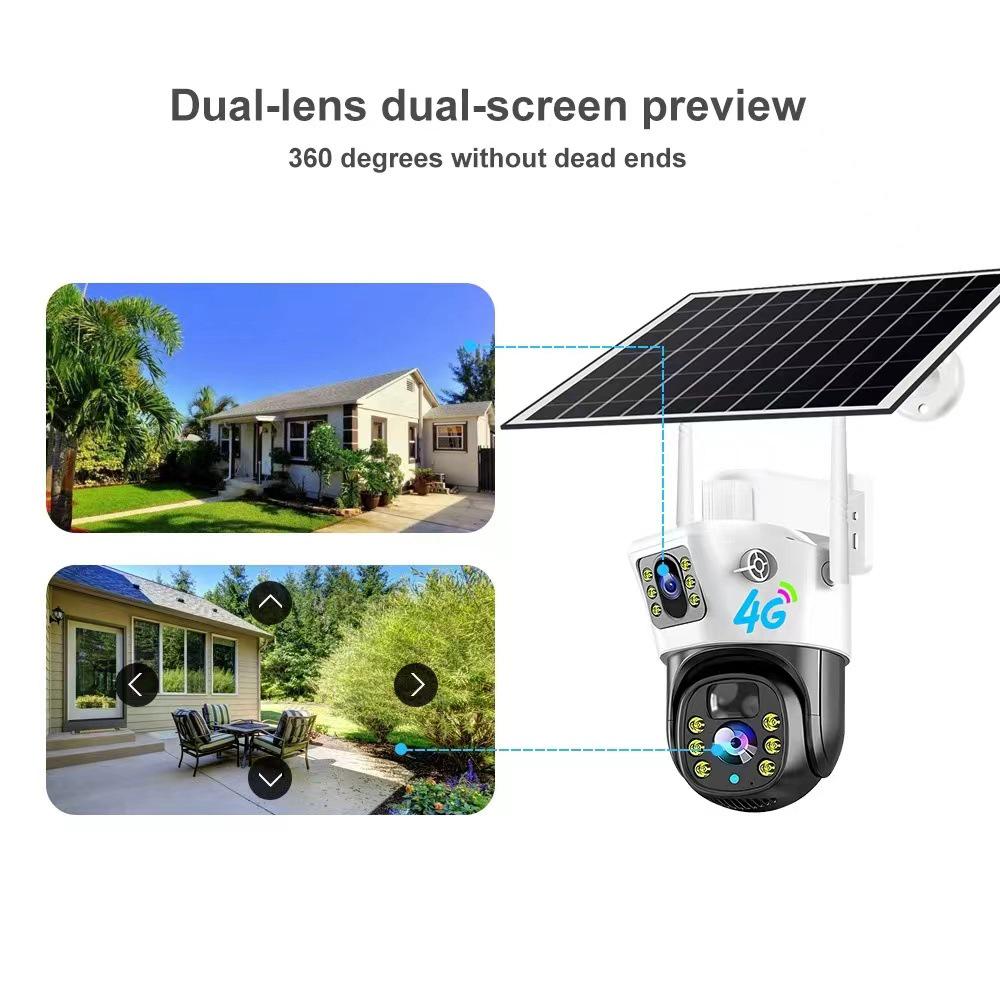 V380 Dual Lens Solar-Powered 4G Wireless Night Vision Security Camera with Low Power Consumption