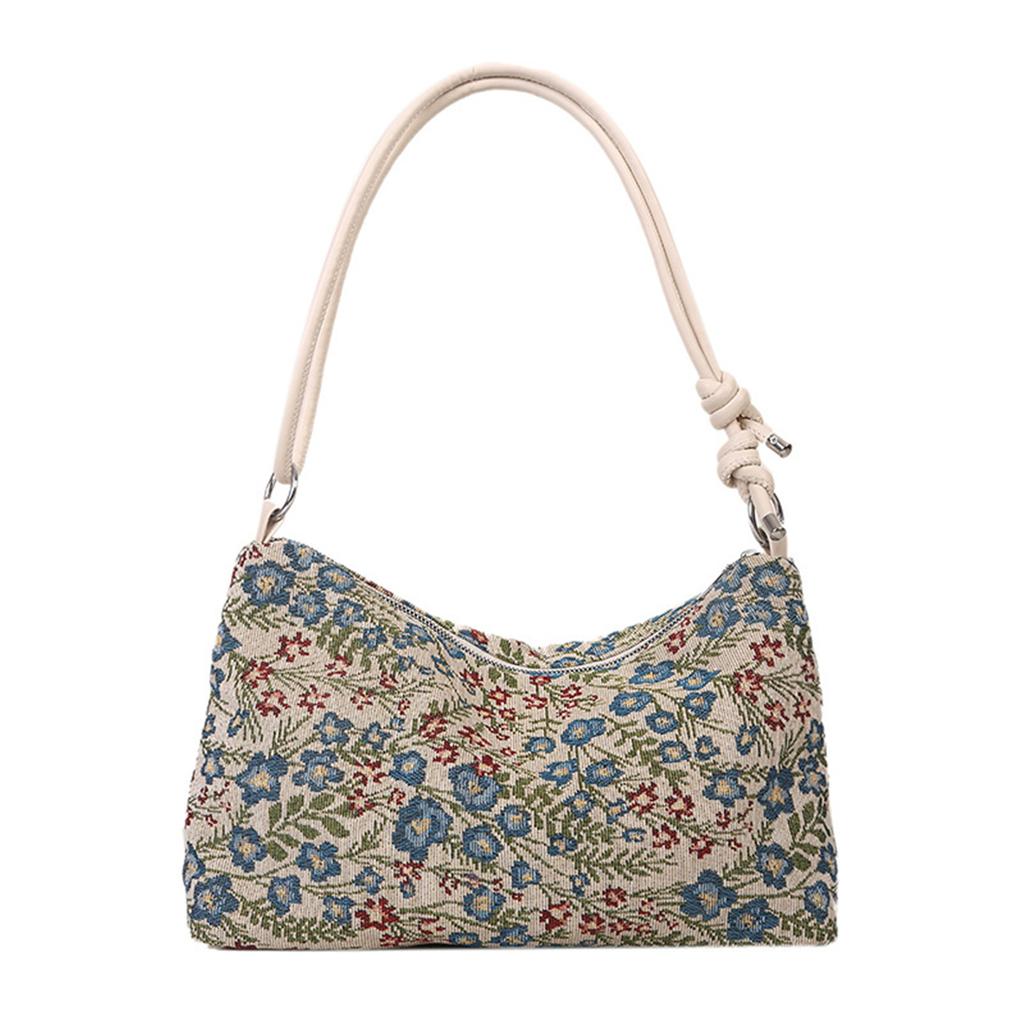 Damen Koreanische Mode Schulterhandtasche Vintage Ethnisch Bunte Blume Achseltasche Umhängetasche mit Verstellbarem Riemen