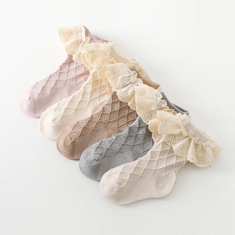 Fashion Newborn Toddlers Girls Ruffled Socks Frilly Cotton Ankle Socks with Lacework Decoration 0-3Y Baby Girls Socks