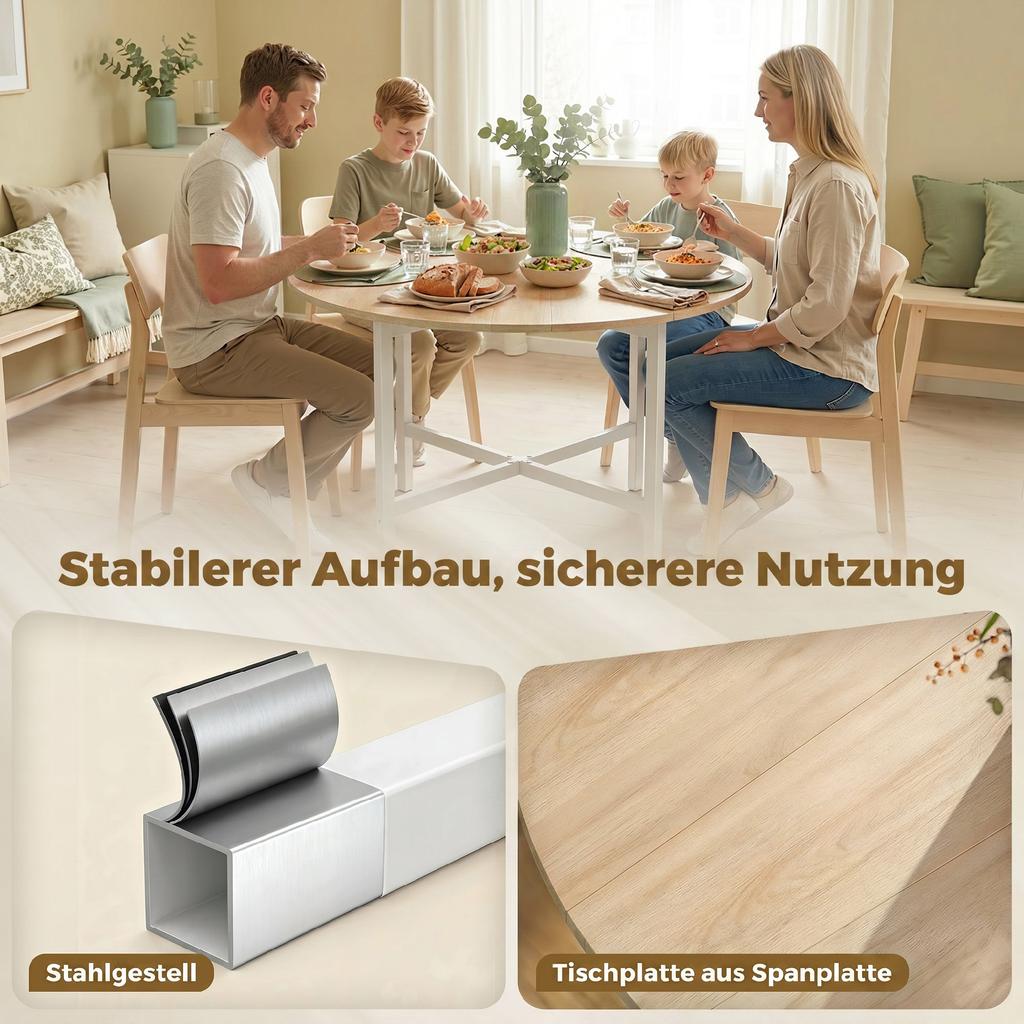 Foldable Dining Table 80 Cm Round Folding Table With Steel Frame Space For 2 4 Persons Natural Wood Look