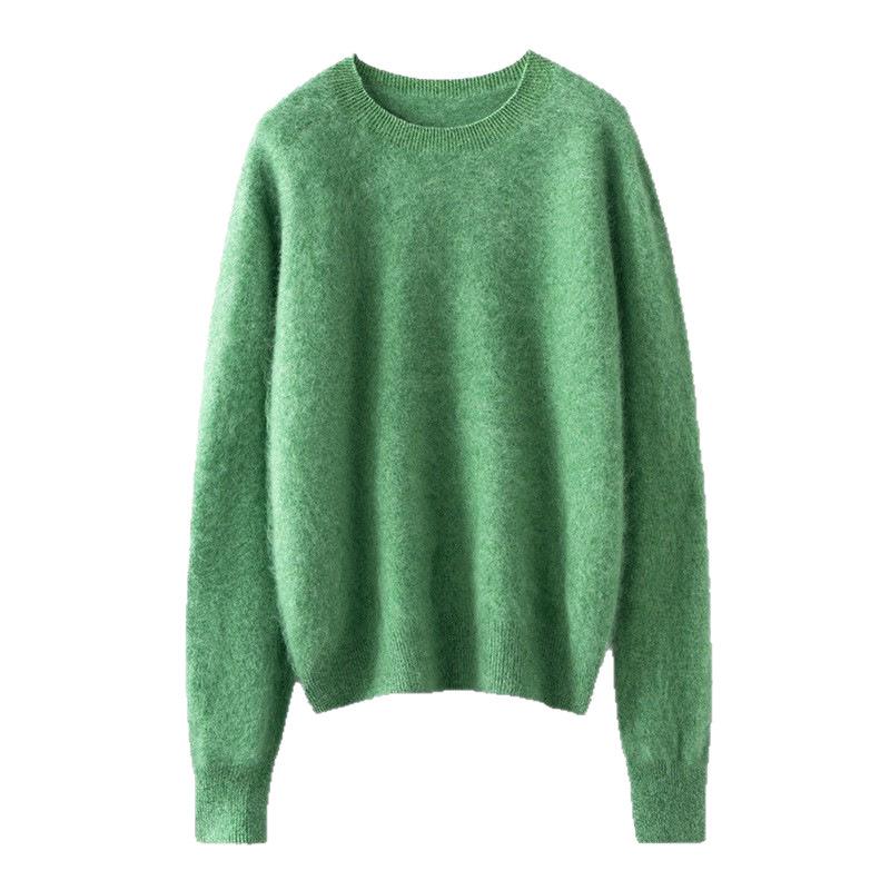 Women's Seamless Cashmere Sweater: Brushed Round Neck Pullover, Solid Color, Autumn/Winter Lazy Style, Knitted Base Layer.