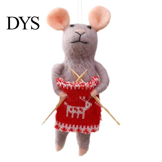 Soft Wool Felt Animal Figurines Christmas Mouse Ornament, Handmade Felted Hanging Decoration, Charming Window Displays Cute Knitting Doll for