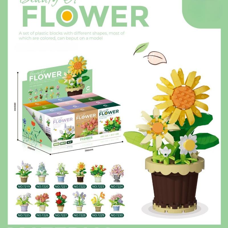 Building Block Flower Potted Plant Ornament Small Size Sunflower Rose Compatible WithBuilding Block Toys for Girl