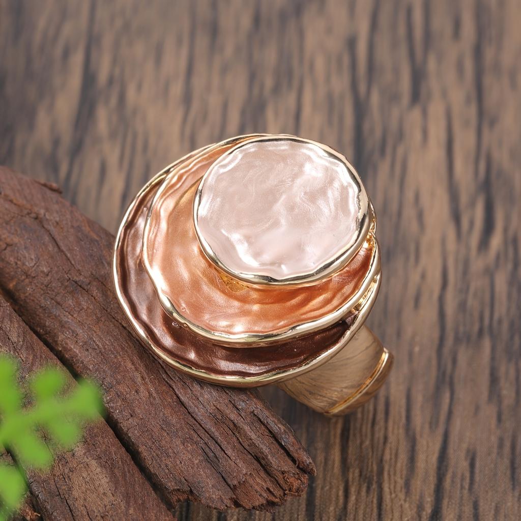 1pc Bohemian Zinc Alloy Three Layer Enamel Elastic Ring Special Unique Design Personality Elegant Women's Party Matching Ring