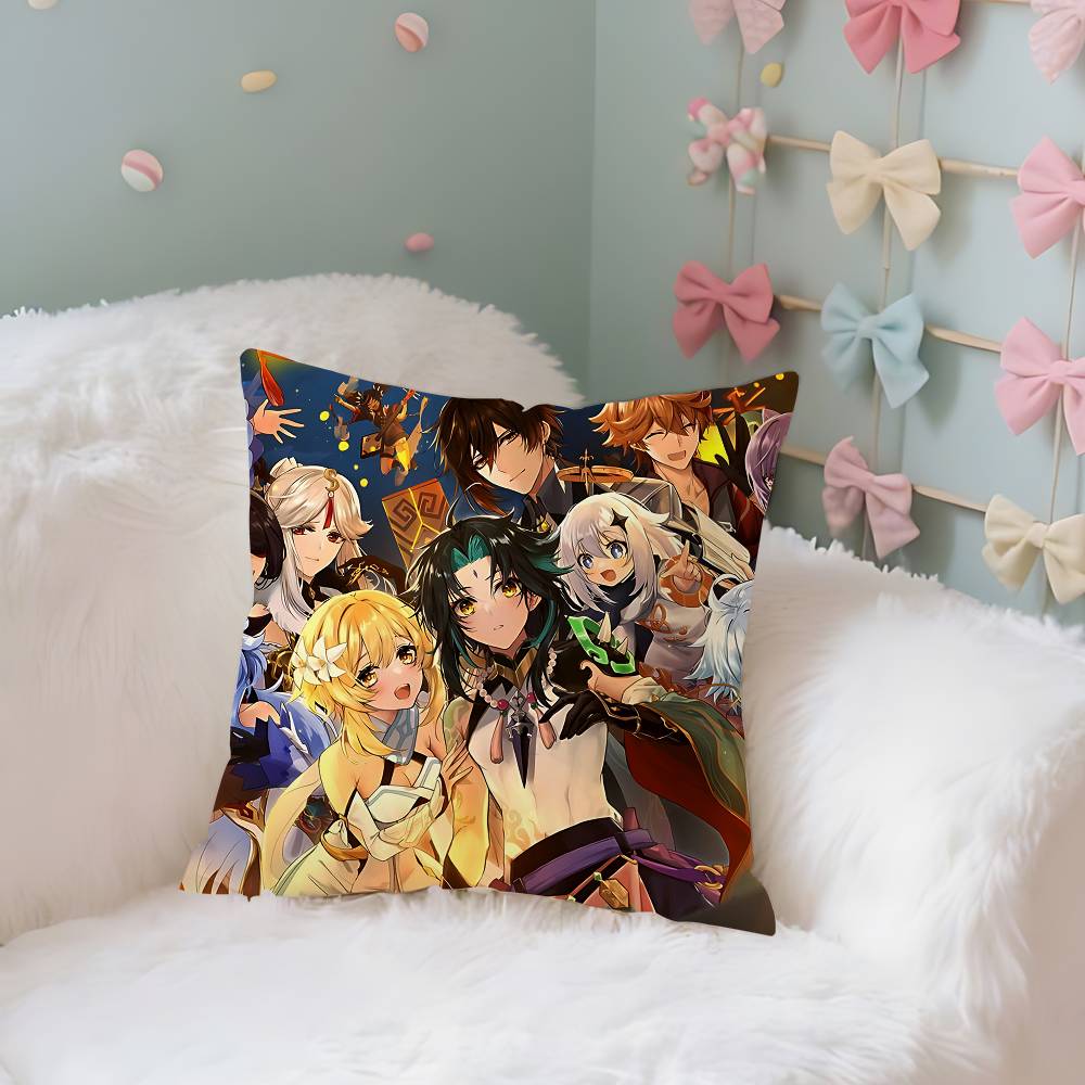 GameGGenshin Case Plush Fabric Soft Pillowcase Double Sided Print Cushion Cover Household Gifts
