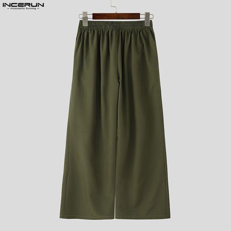 INCERUN Men High Waist Back Elastic Traditional Knot Casual Long Trousers Pants