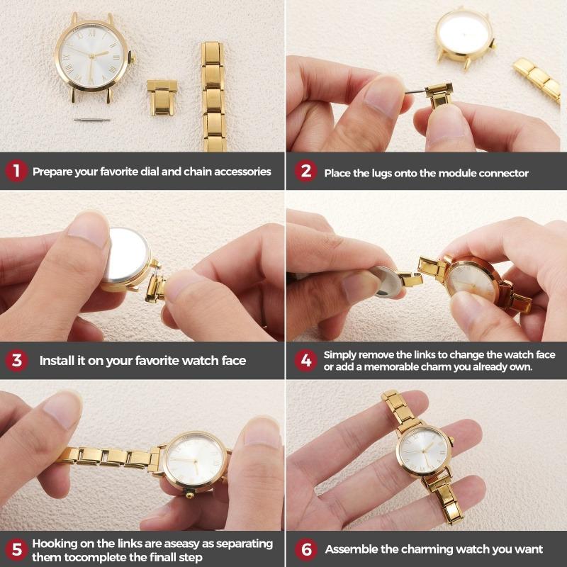1PCS DIY Square Round Simple Watch Men Women's 9MM Width Italian Elastic Charm Stainless Watch Header Linker Bracelet Gifts