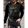 Spring and Autumn Round Neck 3D Lion Pattern Printed Top Fashionable Casual Long Sleeved Men's T-shirts