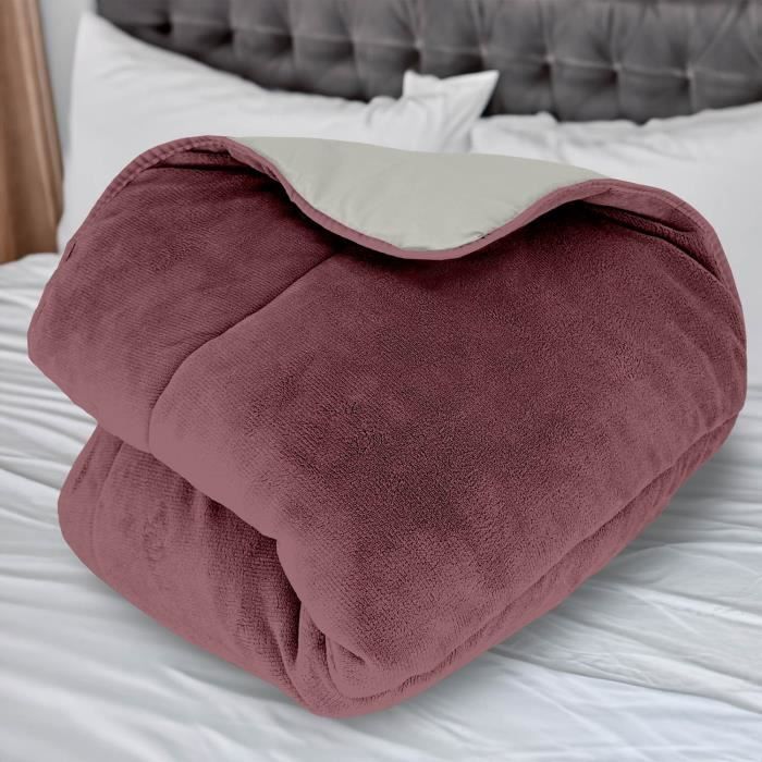 Couette doublée polaire microfibre 240x260 cm BICOLORE vieux rose et ivoire, par Soleil d'ocre