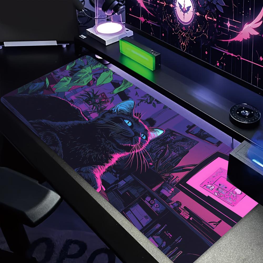 Neonstyle Fantasy Black Cat Design Mouse Pad Desk Mat Gaming Pad Nonslip Stitched Edge Pc Accessories Computer Mousepads