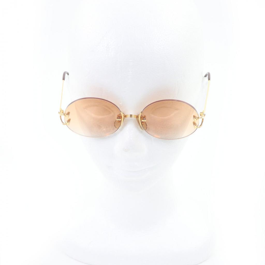 Great Cartier sunglasses Oval Rimless Two-Point gold mens Used