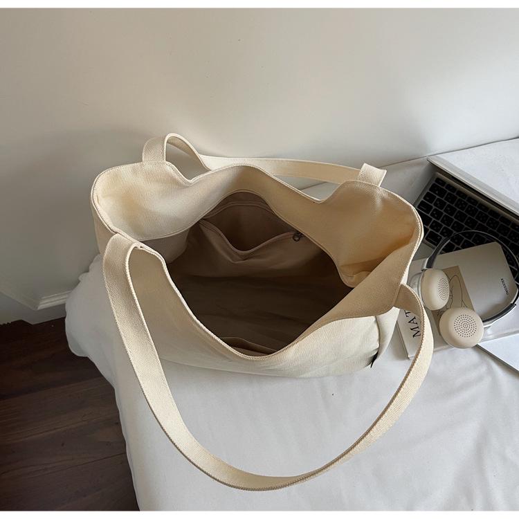 2025 Minimalist Large-Capacity Canvas Shoulder Tote with Embroidery