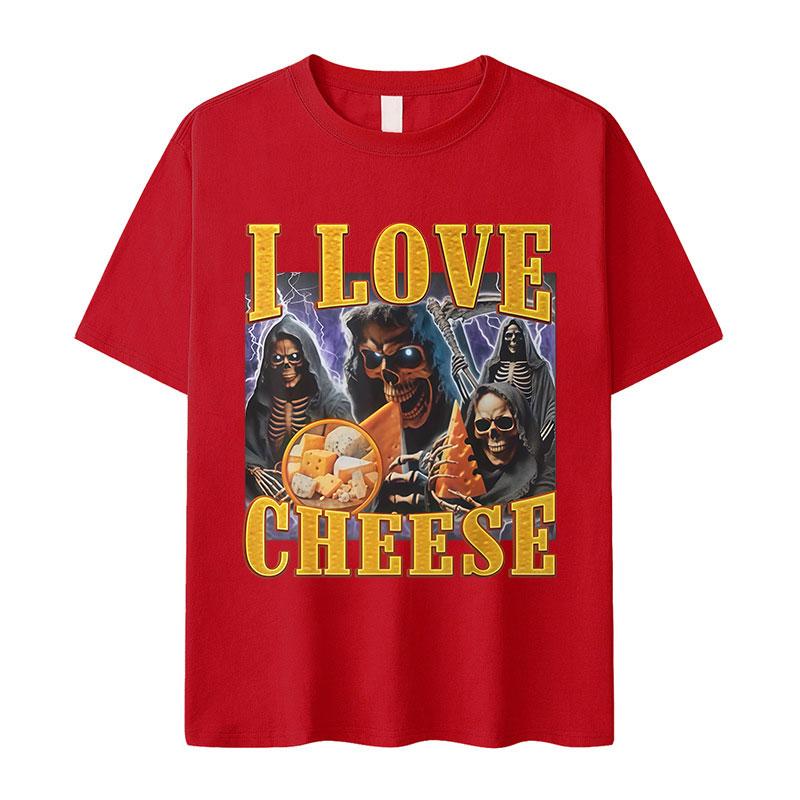 Vtipné I Love Cheese Kostra Meme Grafické Tričko Pánské Vintage Oversized Trička s Krátkým Rukávem Módní Vysoce Kvalitní Bavlněné Tričko