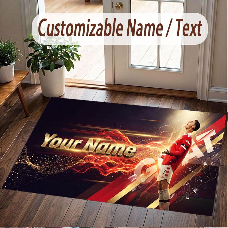 Custom Rug Cristiano Ronaldo Pattern Print Name Text Soft Non‑Slip Floor Carpet for Home Indoor Decoration