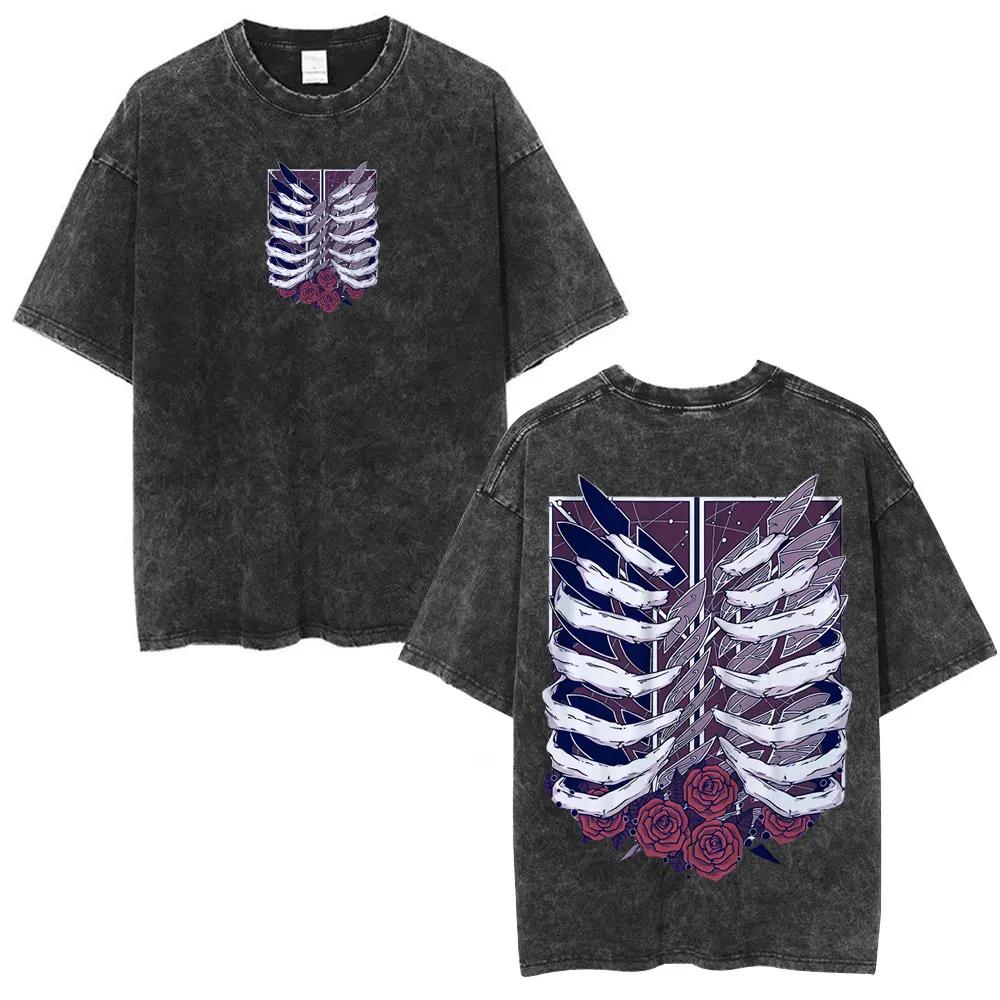 2026 Anime Attack on Titan Washed T-shirt Mikasa Ackerman Eren Jaeger Wings of Freedom Graphic Logo Tee Fashion T Shirts Summer