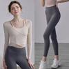 Two-piece mesh top, long-sleeved vest, professional Pilates training with chest pad, yoga clothes, women's gym exercise