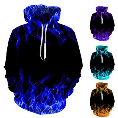 Couple Hoodie Colorful Flame Drawstring Spring Autumn Digital Fire Printed Pockets Sweatshirt