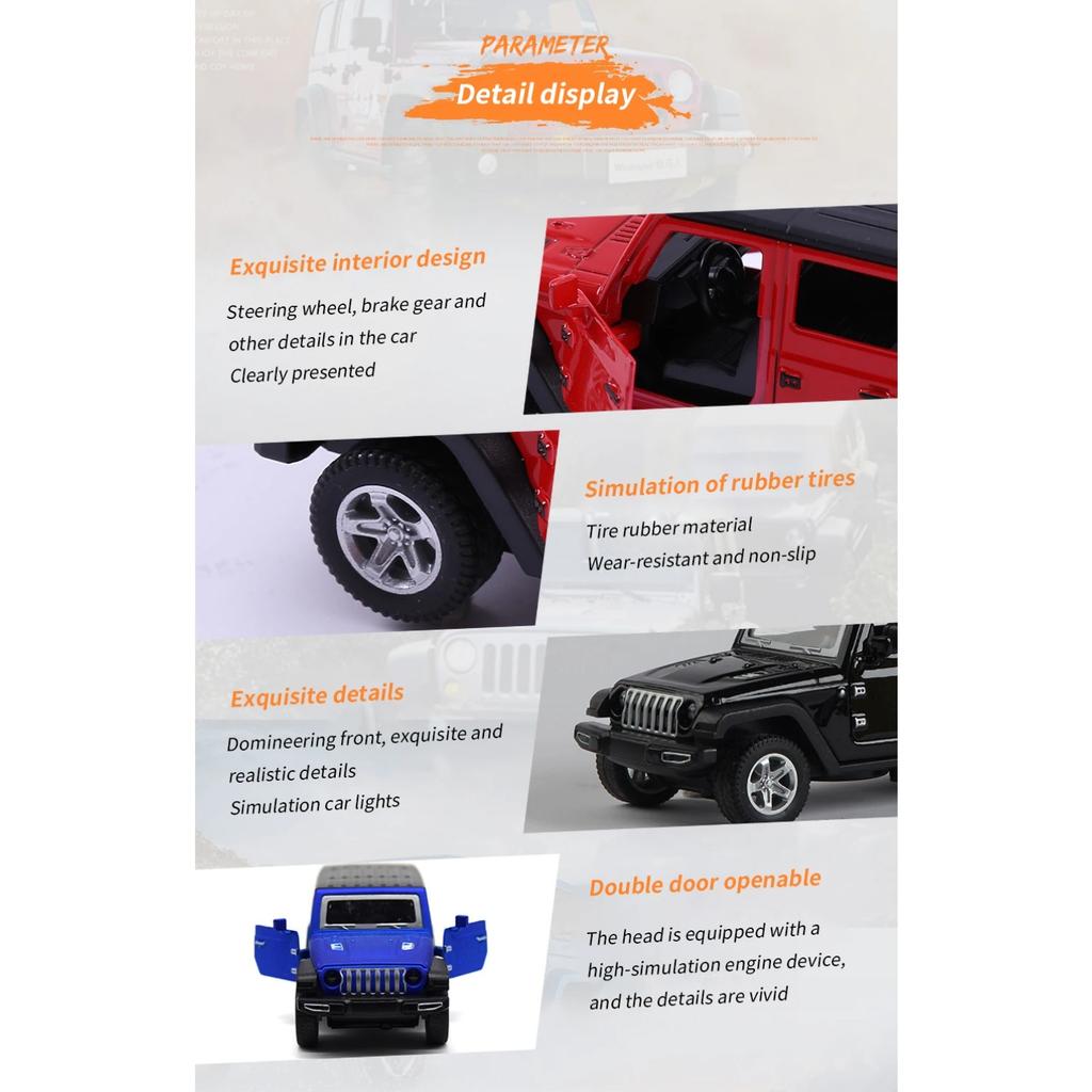 1/36 Scale Alloy JEEPS Wrangler Car Model Simulation Off-road Vehicle Pull Back Car Decoration Ornaments Collection Toys For Children