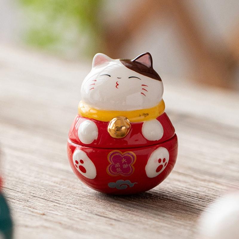 Japonský keramický hrnek pro štěstí Kočka Daruma řemesla Kreslené ozdoby Kočka pro štěstí Krajina Domácí dekorace Soška Kočky pro štěstí Figurky