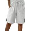 Women's Cotton Linen Drawstring Elastic Waist Casual Shorts with Pockets and Side Split Buttons
