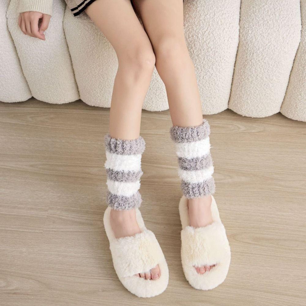 Stripe Short Tube Sock Cover Thicken Warm Winter Foot warmer Creative Coral Fleece Stockings Girl
