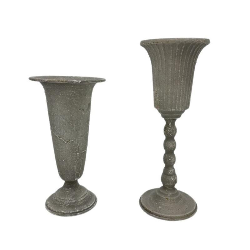 Flared Opening Antique Metal Vases for Dried Flower, Distressed Accent Decorative Tall Urn Vases for Coffee Tables, Shelves and Mantels Decors