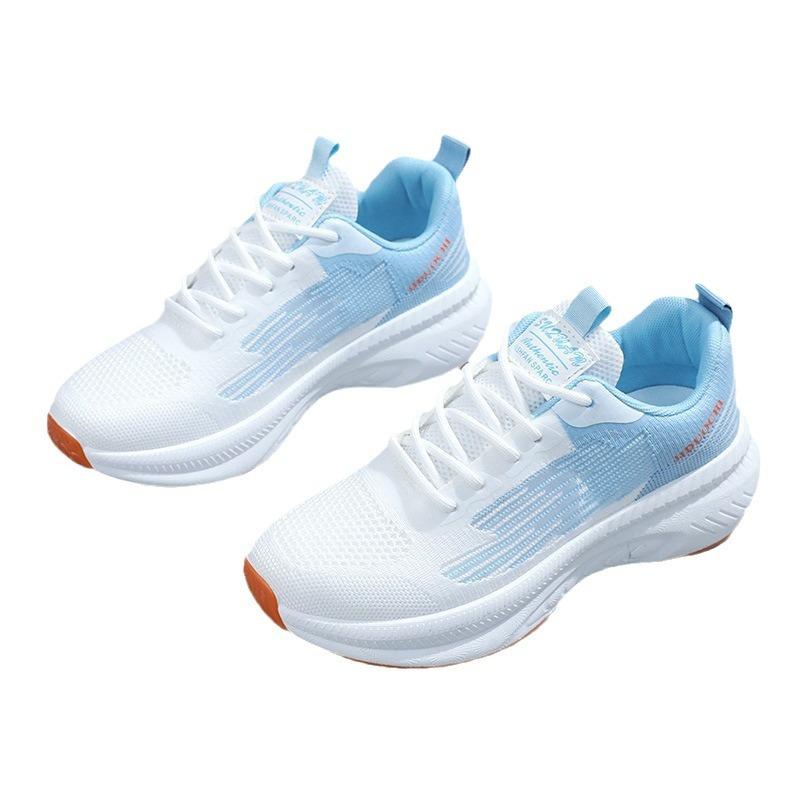 Women's little white shoes platform-soled lightweight running shoes fashion trendy lace-up women's shoes summer breathable fly-woven sports shoes