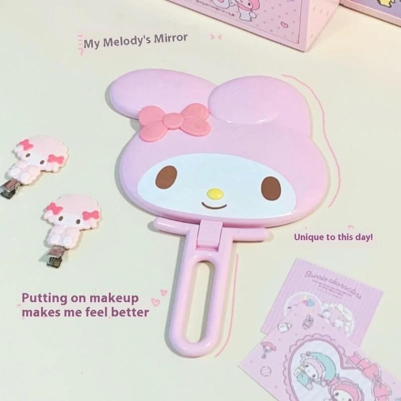 Sanrio My Melody Handheld Makeup Mirror Cute Desktop Foldable Cosmetics Mirror Toys Girls Gift