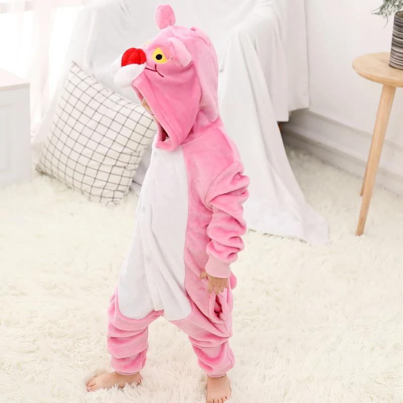 Pink Panther Onesie Kids Kigurumi Pjamas Halloween Flannel Christmas Cosplay Costume