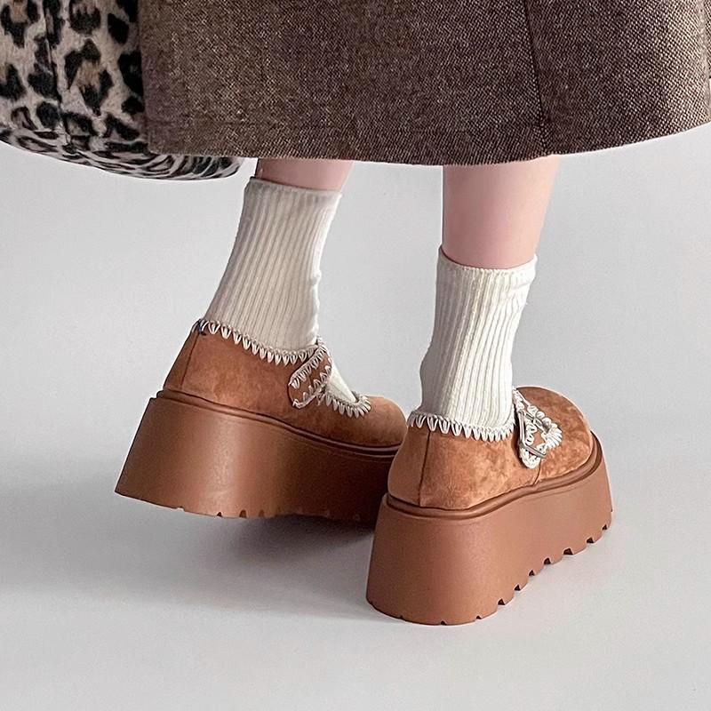 Retro Versatile Style Thick-soled Heightening Small Leather Shoes for Women's 2025 Spring New French Leisure College Style Loafers Tide