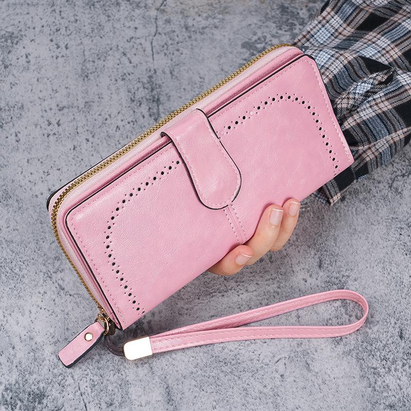Women's Retro Oil Wax PU Leather Long Wallet With Large Capacity