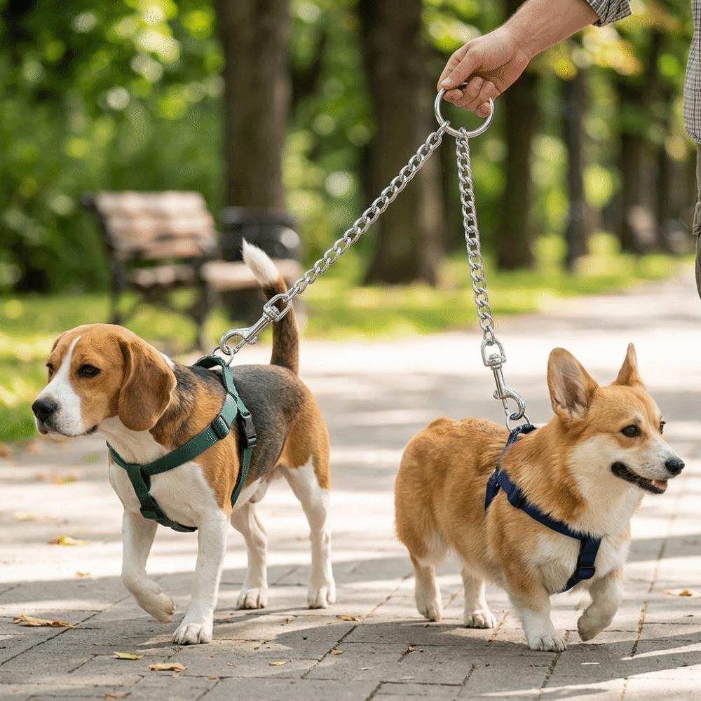Metal Clasp Dual Dog Coupler Multi Sizes Option Metal Dog Chain Pet Traction Rope Pet Park Visit