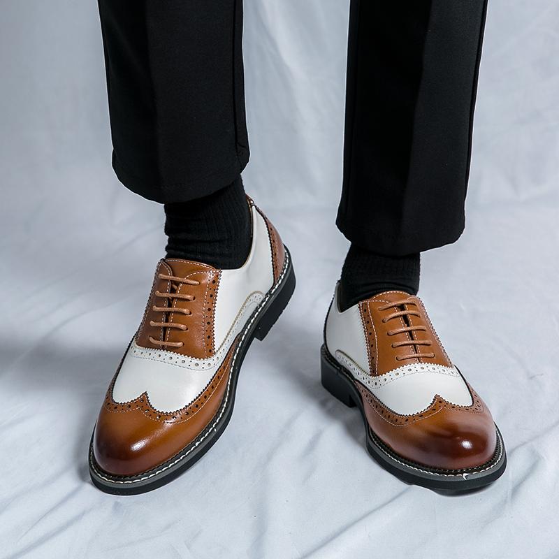 FashionMen's Business Leather Shoes lace up oxfords British Brown Pointed Business Casual Leather Shoes Men Dress Wedding Shoes