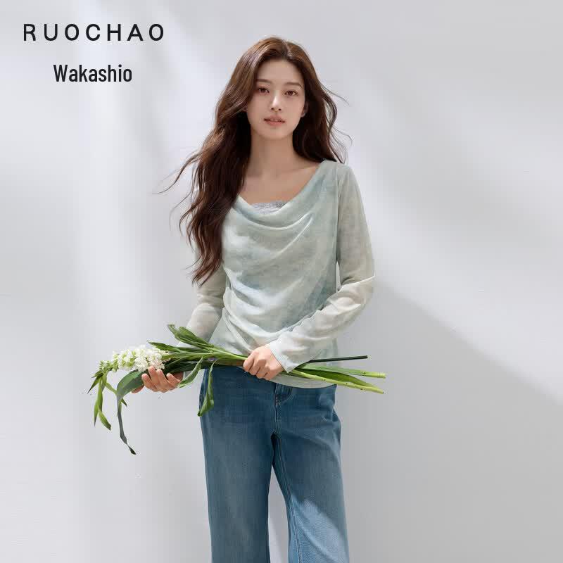 Women s Plus Size Printed V-Neck Long-Sleeve T-Shirt L