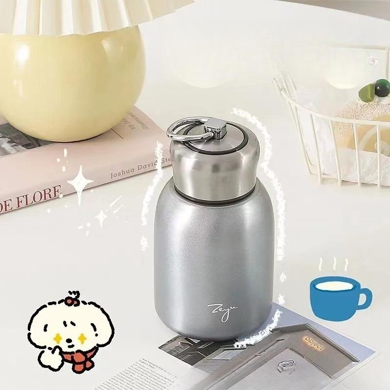 300ML Stainless Steel Vacuum Flask with Lifting Ring Mini Thermos Cup Car Insulated Cup Portable Travel Water Bottle Coffee Mug