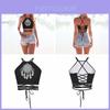 Sexy Fashion Womens 3d Skull Hand Printed Tight Halter Strap Small Vest Harness