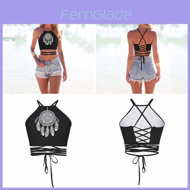Sexy Fashion Womens 3d Skull Hand Printed Tight Halter Strap Small Vest Harness