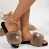 Autumn Winter Open Toe Fluffy Fur Slippers Women Pearls Decor Non Slip Plush Home Slides Woman Comfort Soft Sole Furry Slippers