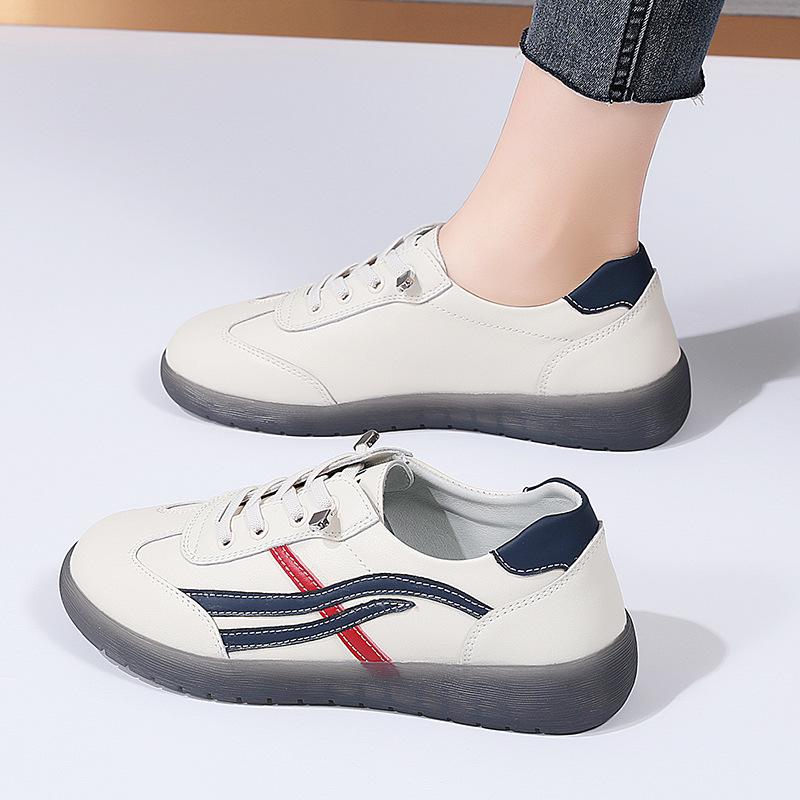 Neue Echte Leder Weiße Schuhe für Damen Leichte Lässige Flache Schuhe Ins Modische und Vielseitige Jelly-Sohlen Schuhe