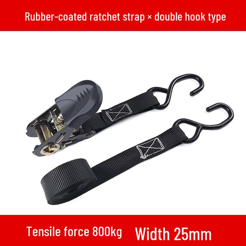 1-Inch Rubber-Coated Elastic Ratchet Strap, 25mm Wide - Essential for Securing Trucks & Motorcycles.