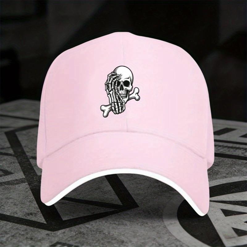 Skull Bone Print Baseball Cap Polyester Adjustable Casual Streetwear Hat for Unisex Women One Size